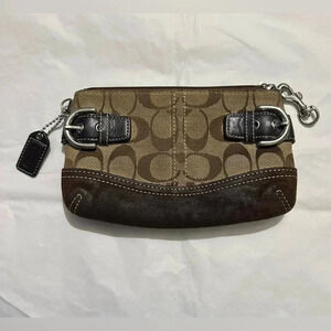 Vintage Coach Buckle Logo Canvas and Suede Brown Tan